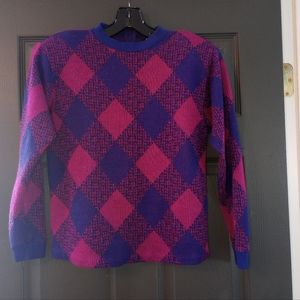 Retro  Vibrant Fuchsia Pink Diamond Geometric Pattern Sweater Shoulder Pads  80s
